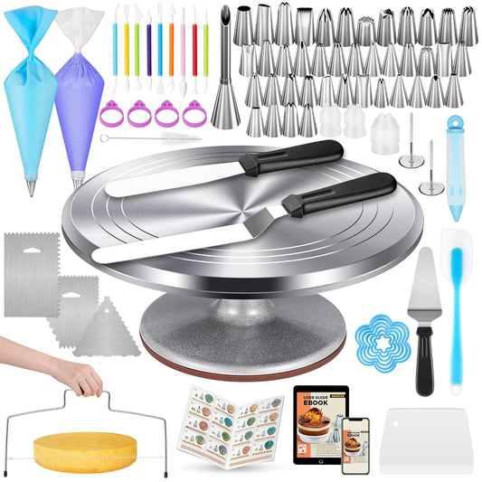 Kootek 180 Pcs Cake Decorating Kits Supplies - Aluminium Alloy Revolving Cake Turntable, Numbered Cake Decorating Tips and Frosting Tools for Baking Cupcake Cookie Muffin Kitchen Utensils