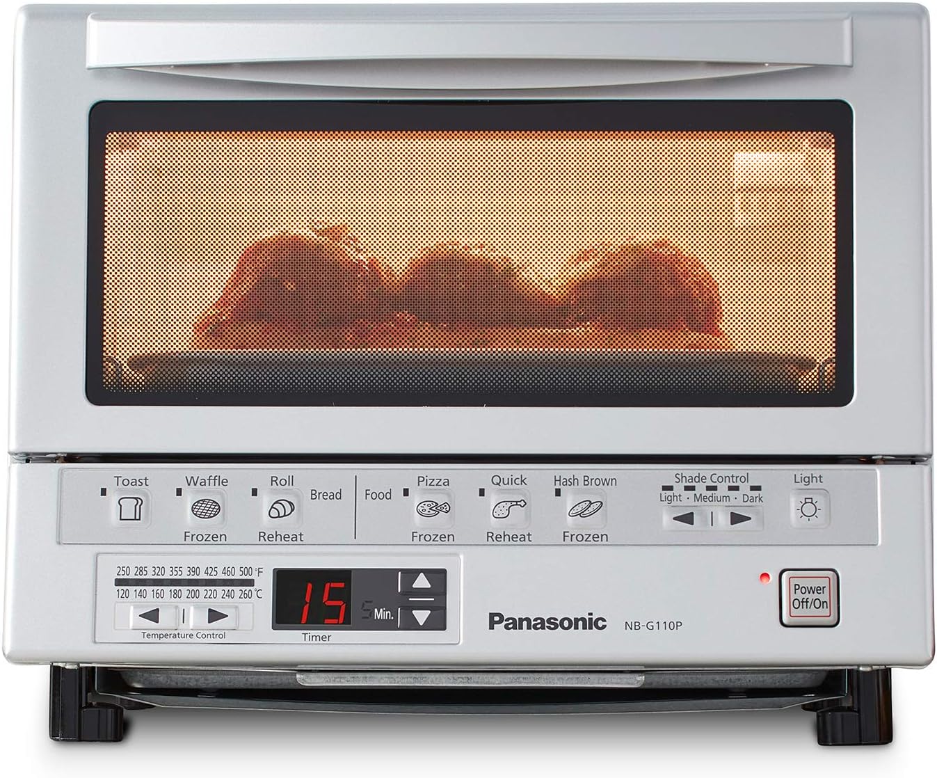 Panasonic FlashXpress Toaster Oven Countertop, 4-Slice Compact Size with Double Infrared Heating, 6 Auto Cook Options and Precise Temperature Control, 1300W - NB-G110P (Silver)
