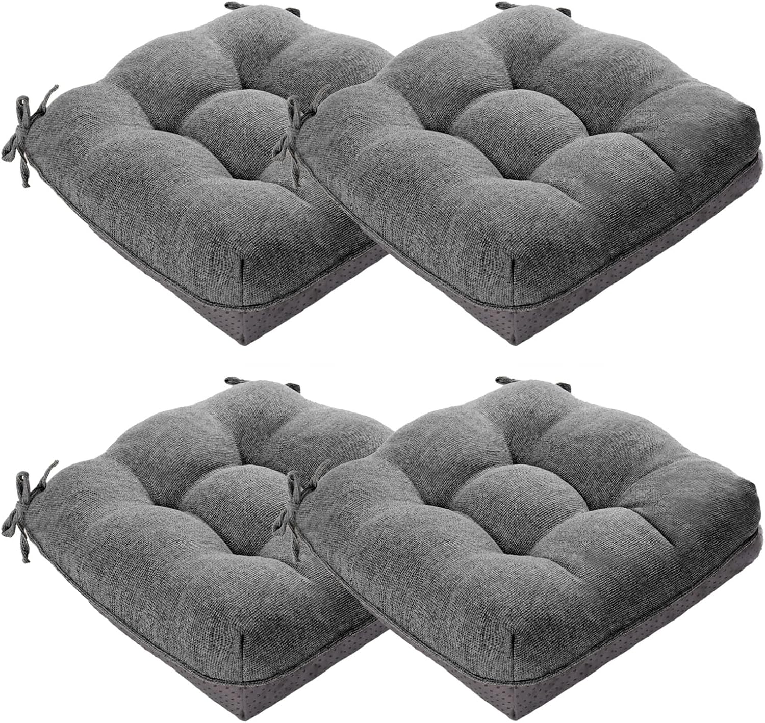 MAGIC ELEPHANT Chair Cushions for Dining Chair, Shredded Memory Foam Kitchen Chair Cushions Set of 4, Non-Slip Thick Dinning Room Chair Pads Seat Cushions, 15.5" x 15.5" x 4" (Grey)