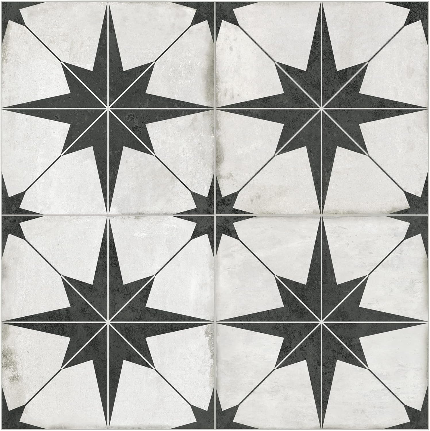 The Tiles Plaza Peel and Stick Encaustic Backsplash, Black Star Patterned Stick on Tile, Self-Adhesive Wall Tile Sticker for Kitchen Bathroom Fireplace Stairs, 10 Sheets