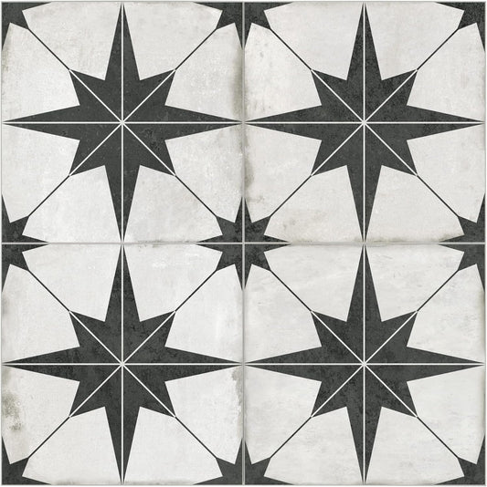 The Tiles Plaza Peel and Stick Encaustic Backsplash, Black Star Patterned Stick on Tile, Self-Adhesive Wall Tile Sticker for Kitchen Bathroom Fireplace Stairs, 10 Sheets