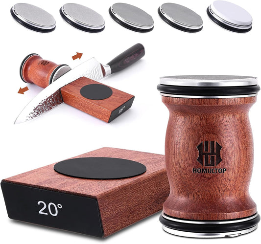Rolling Knife Sharpener Kit, Kitchen Knife Sharpener with Replaceable Discs Diamond & Ceramic Knife Sharpeners Roller, Magnetic Knife Sharpening Kit with 15 & 20 Degree Base, Afilador De Cuchillos