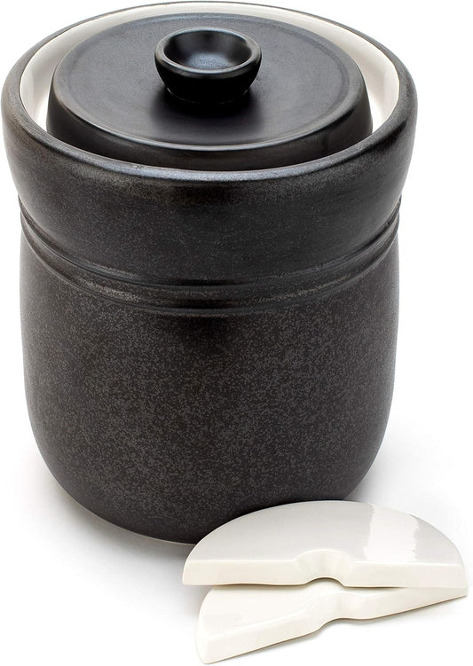 TOMO Fermentation Crock with Weights - Ceramic Sauerkraut Pickling Crock - Stoneware Kombucha Brewing (7L)