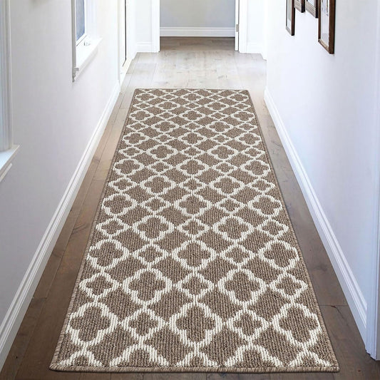 U'Artlines Runner Rug for Hallway 2×6feet Non Slip Kitchen Floor Carpet Runners Brown Geometric Pattern Machine Washable Area Rug for Entryway Bathroom