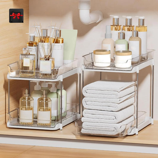 Bathroom Organizers And Storage \u2013 With Multipurpose Holder, 2 Sets of 2 Tiers Stackable Under Sink Bathroom Drawer Organizer Multi-Purpose Pantry Organizer And Kitchen Organization With Dividers