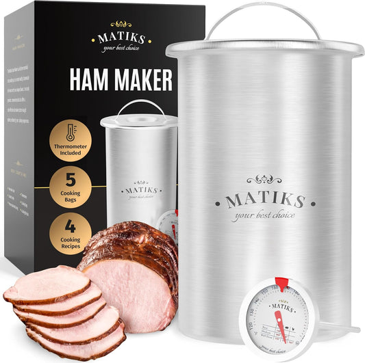 Matiks Deli Meat Press Mold for Deli Meats - Make Your Own Healthy Homemade Ham with This Stainless Steel Lunch Meat Press Maker - Our Ham Maker Includes Bonus Thermometer, Recipes and Cooking Bags