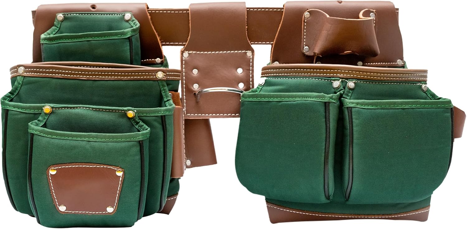 Leather And Nylon Tool Belts For Men, Framers Tool Bags, Leather Tool Belt For Carpenters And Electricians, Nylon Pouch Kit, Heavy Duty Utility Tool Pouch Bag - Green