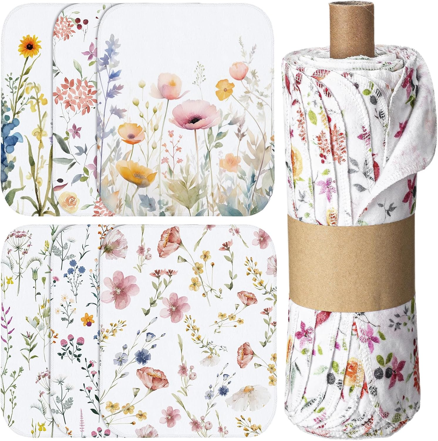 Noveread 36 Pack Reusable Cleaning Cloths Washable Cotton Kitchen Dish Towels for Home, 9.84x11.81in (Wildflowers)