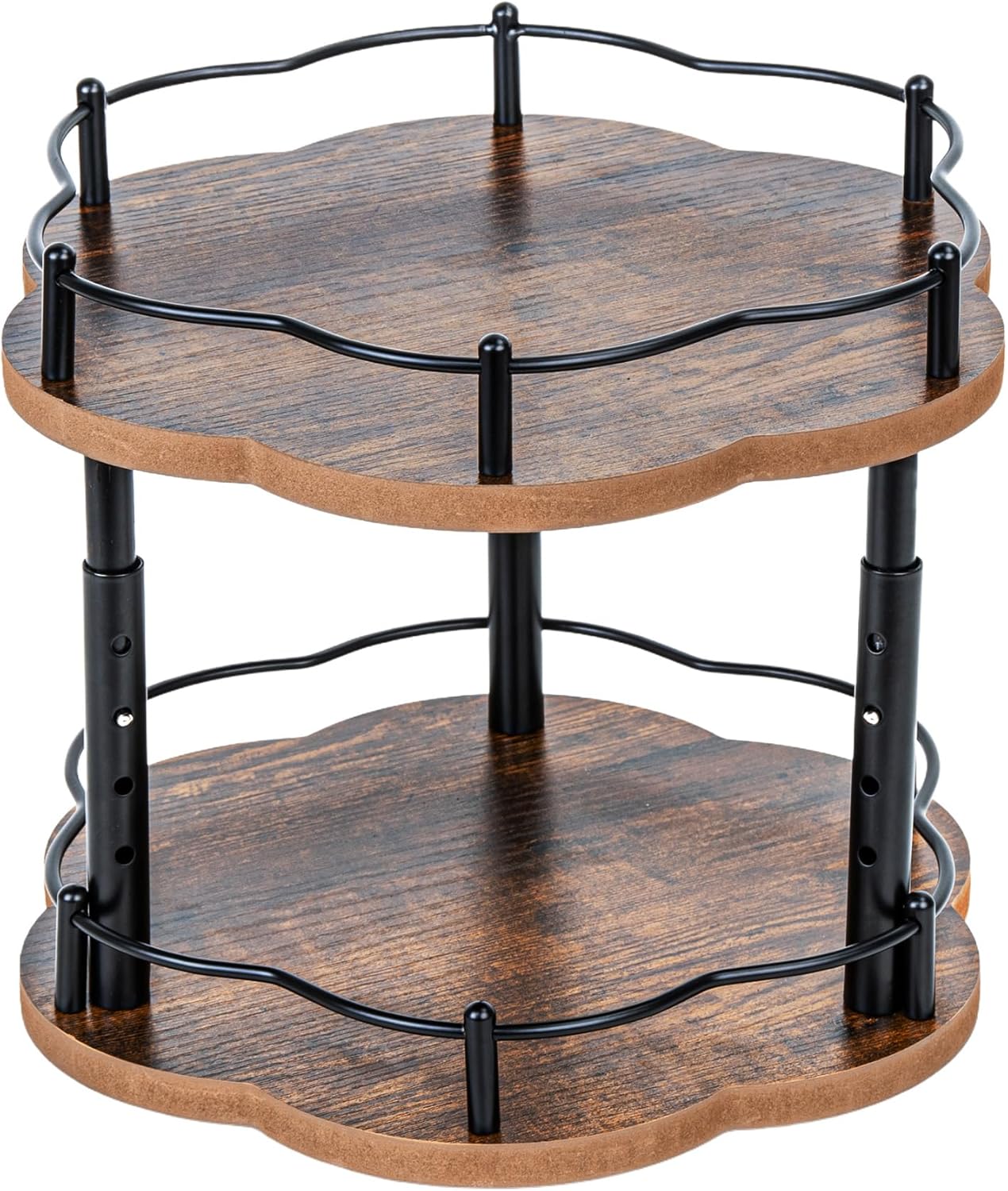 Lazy Susan Spice Rack Organization for Cabinet - 2 Tier Adjustable Height Lazy Turntable Spice Organizer for Kitchen Countertop & Pantry, Wood 10 Inch Seasoning Storage, Black