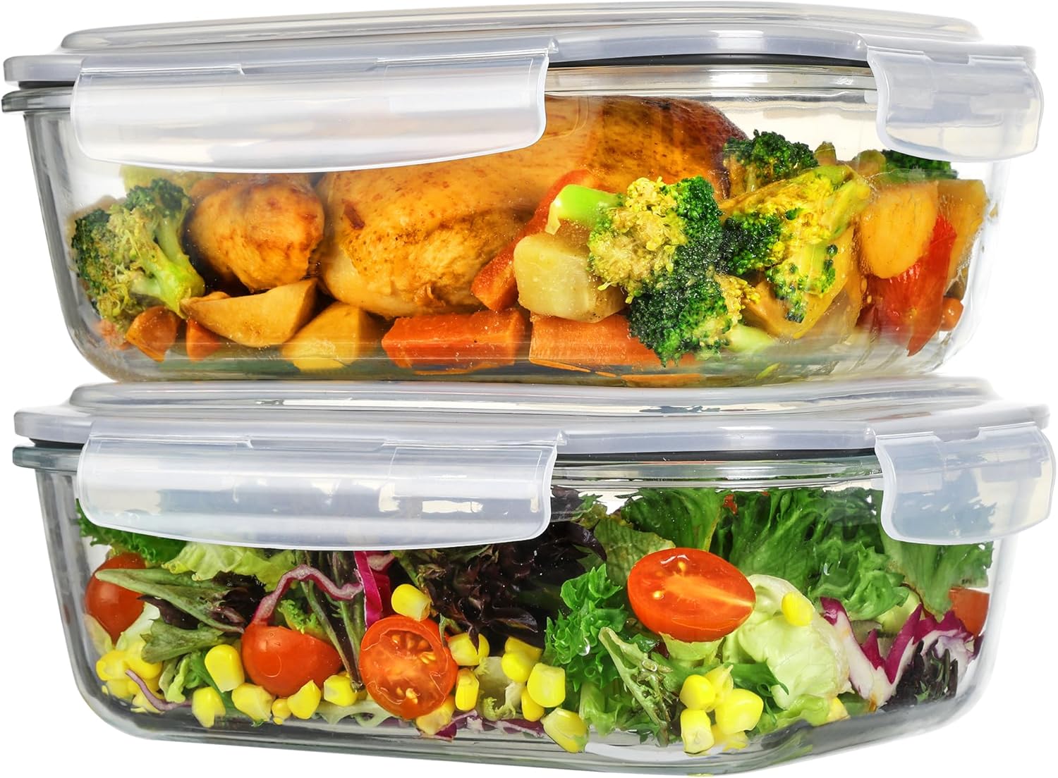 Vtopmart 2Pack 2260ml\/ 76.4oz Large Glass Storage Containers with Lids, Meal Prep Food Container Set with Snap Airtight Lid for Baking, Microwave, Oven, Leak Proof, for Freezer, Dishwasher, Grey