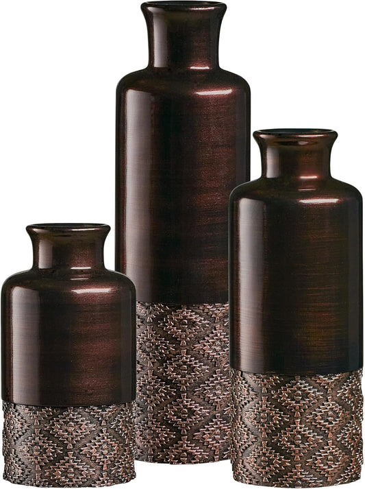 Creative Scents Dublin Brown Vases - Set of 3 Vases - Table Centerpieces for Dining Room, Kitchen Décor, Home Decor for Your Living Room, Dining Room, Bedroom, Office, Entry Table or Shelf Decor
