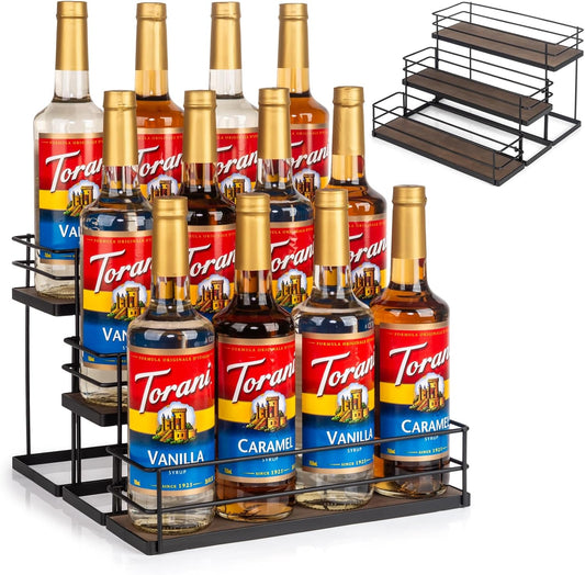 kimilus 12 Bottle Capacity Coffee Syrup Organizer 3 Tier Coffee Syrup Stand Shelf for Coffee Bar Kitchen Small Wine Rack for Bar Family Storage for Syrup Wine Dressing