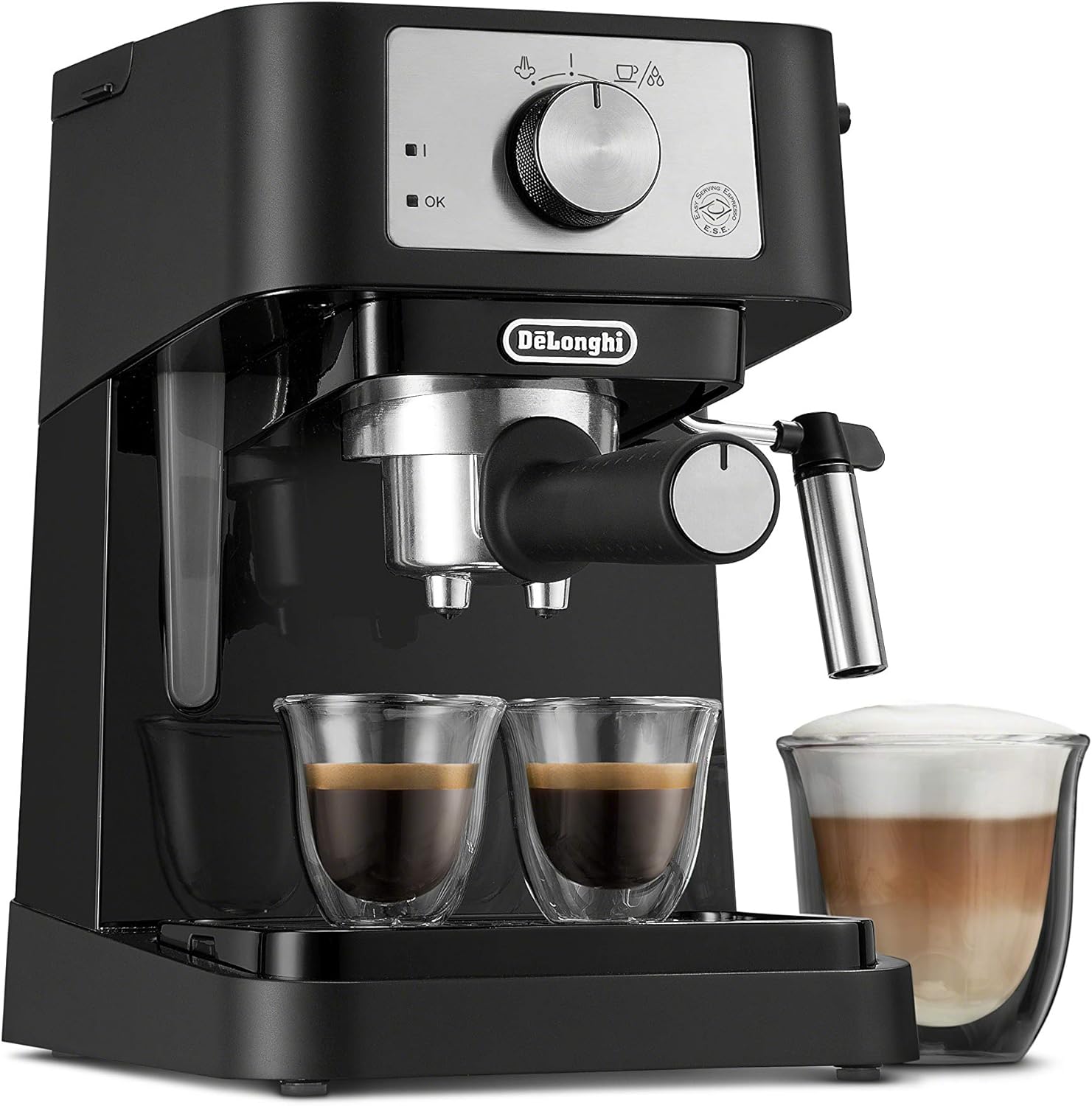 De'Longhi Stilosa Manual Espresso Machine, Compact Coffee Maker, 15 Bar Pump Pressure, Manual Milk Frother Steam Wand for Authentic Single & Double Espresso, Lattes & Cappuccinos, Tamper Included