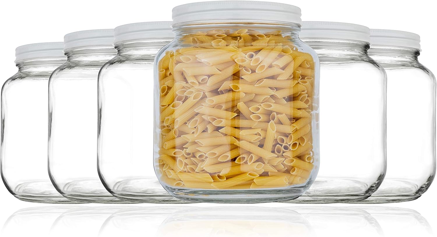 kitchentoolz 6 Pack-Half Gallon Glass Mason Jar Wide Mouth with Airtight Metal Lid -Fermenting Kombucha Kefir - Curing Pickling, Storing and Canning - BPA-Free Dishwasher Safe, Made in USA