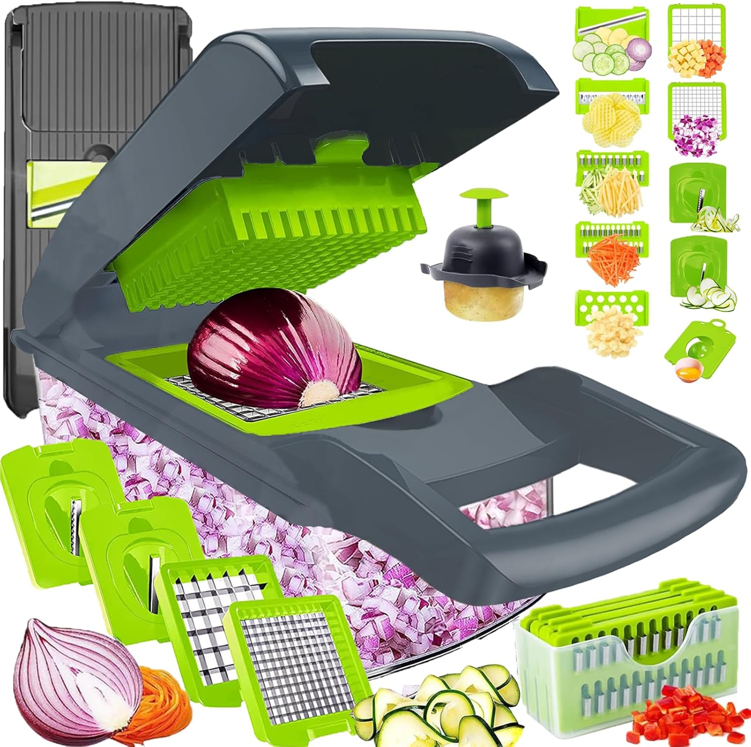Dewpeton Pro-Series 20-in-1 Mandoline Slicer & Spiralizer, Veggie Chopper with Container, Home Essential Kitchen Gadget