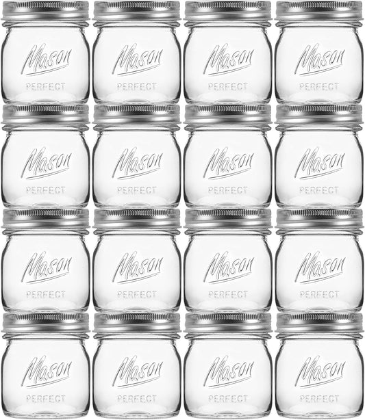 Esrentle 16 Pack 8 oz Mason Jars with Regular Airtight Lids - Glass Canning Jars 8 oz, Mini Mason Jars for Jam, Jelly, Honey, Overnight Oats, Party Favors, Shower Favor, Separable Lids
