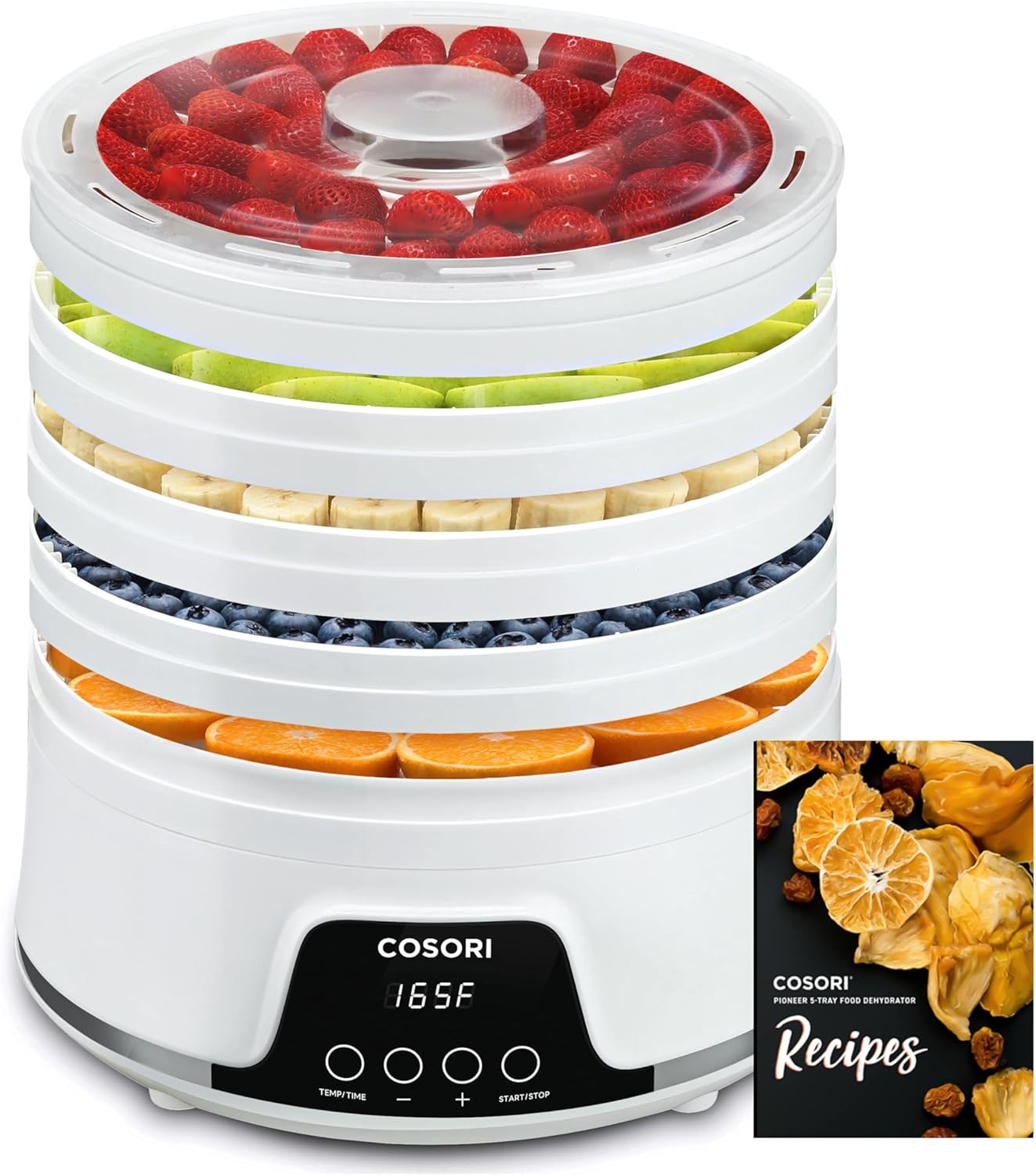 COSORI Food Dehydrator Machine for Jerky, 5 Trays with 165°F Temperature Control and 48H Timer, 350W Dryer for Fruit, Herbs, Meat, Veggies and Dog Treats, 50-Recipes Book Included