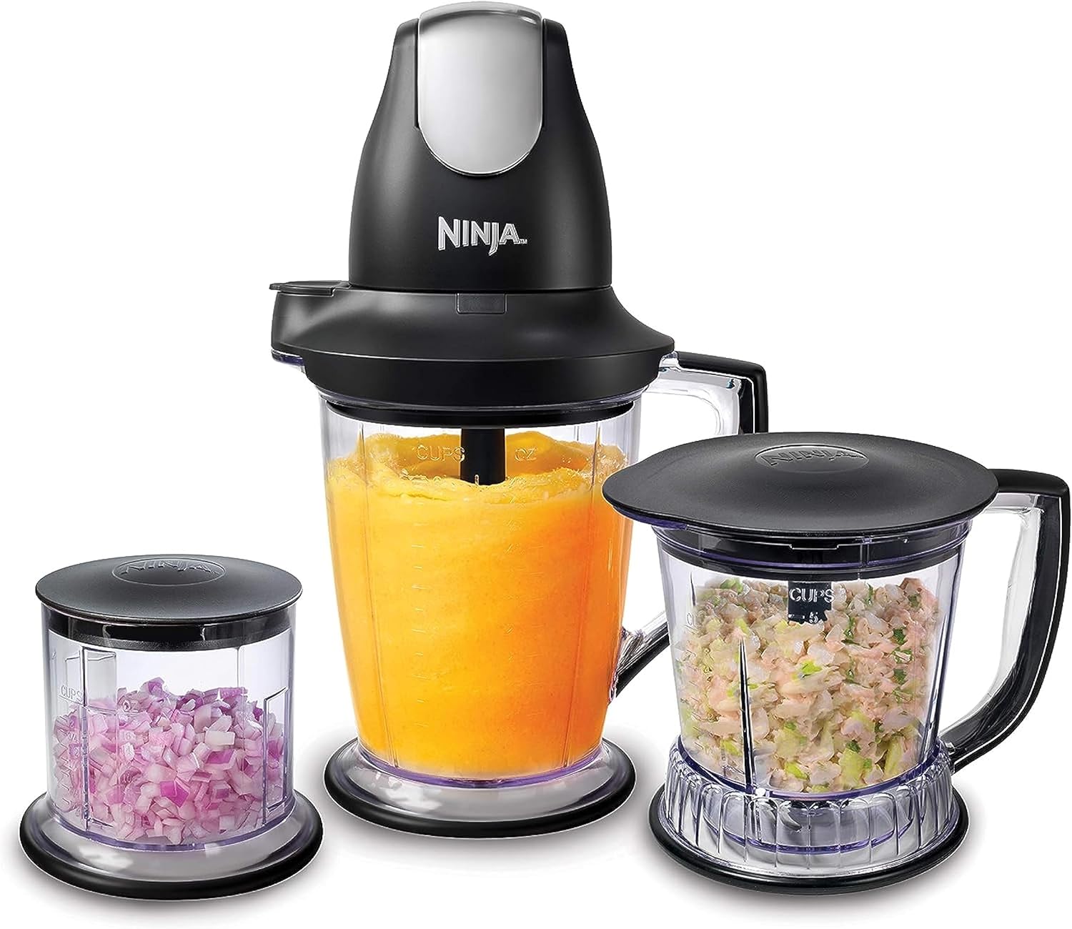 Ninja QB1004 Blender\/Food Processor with 450-Watt Base, 48oz Pitcher, 16oz Chopper Bowl, and 40oz Processor Bowl for Shakes, Smoothies, and Meal Prep,Black