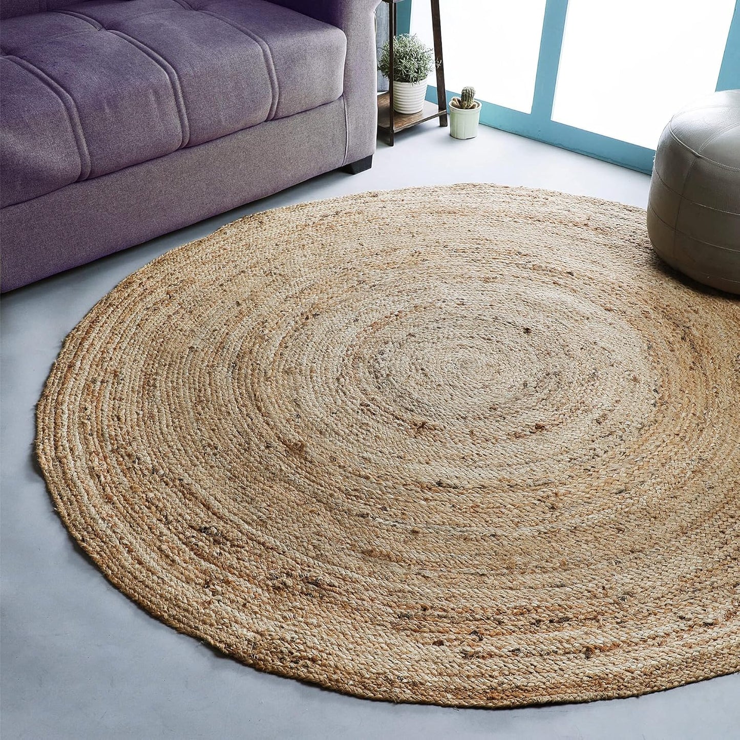 Hausattire Hand Woven Jute Braided Rug, 4\u2019 Round \u2013 Natural, Reversible Boho Entry Area Rugs for Kitchen, Living Room I Farmhouse Decorative Floor Rug, 4 Feet Round