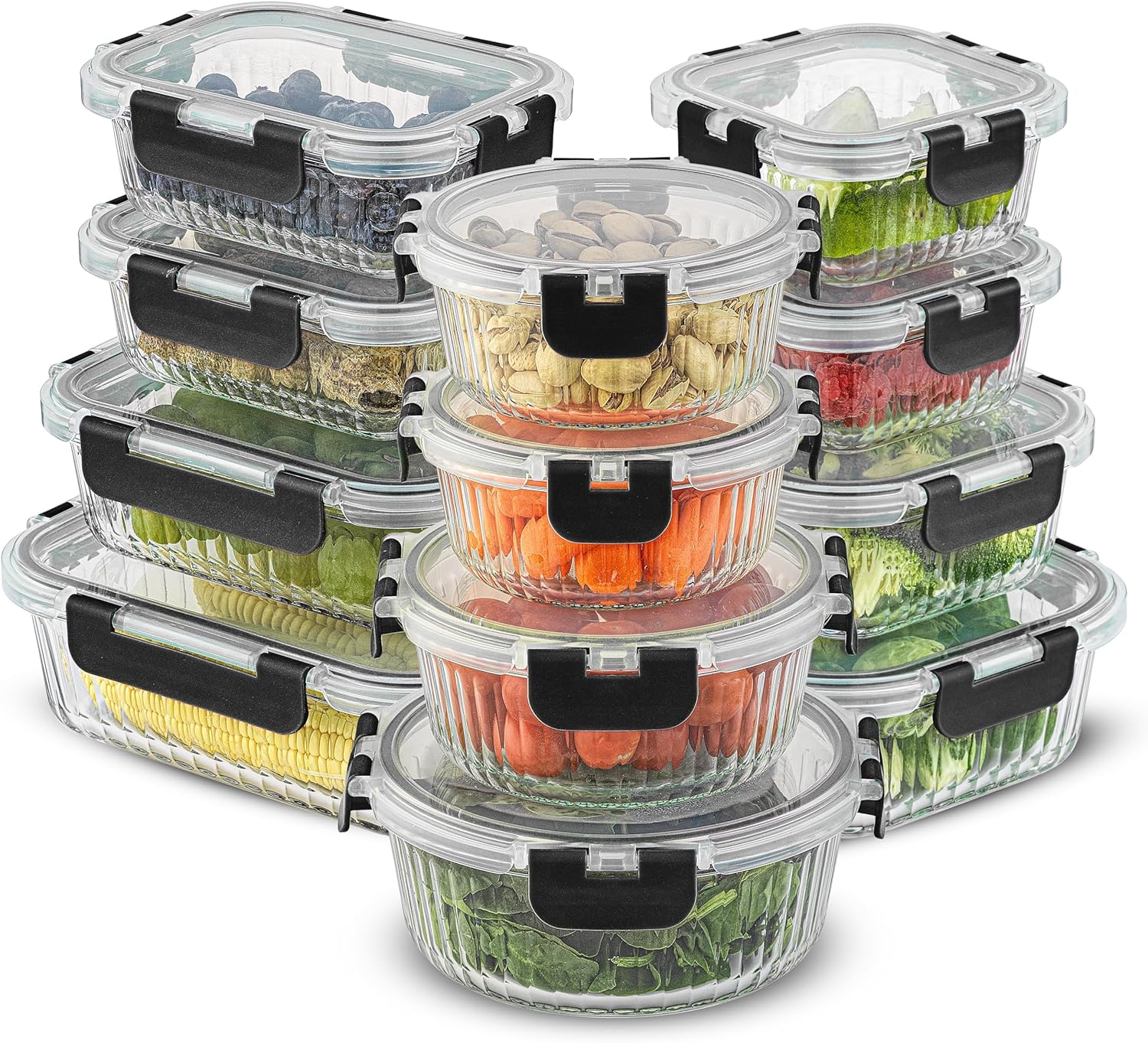 JoyJolt 24pc Borosilicate Glass Storage Containers with Lids | 12 Airtight\/Freezer Safe Food Storage Containers for Pantry and Kitchen | Meal Prep Container for Lunch | Glass Tupperware Set