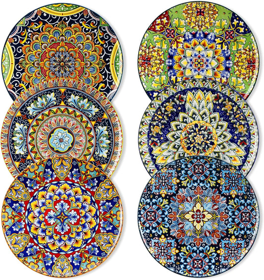 vancasso Dinner Plates Set of 6-10.5 Inch Ceramic Plates, Microwave, Oven and Dishwasher Safe, Colorful Bohemian Style Dishes for Kitchen