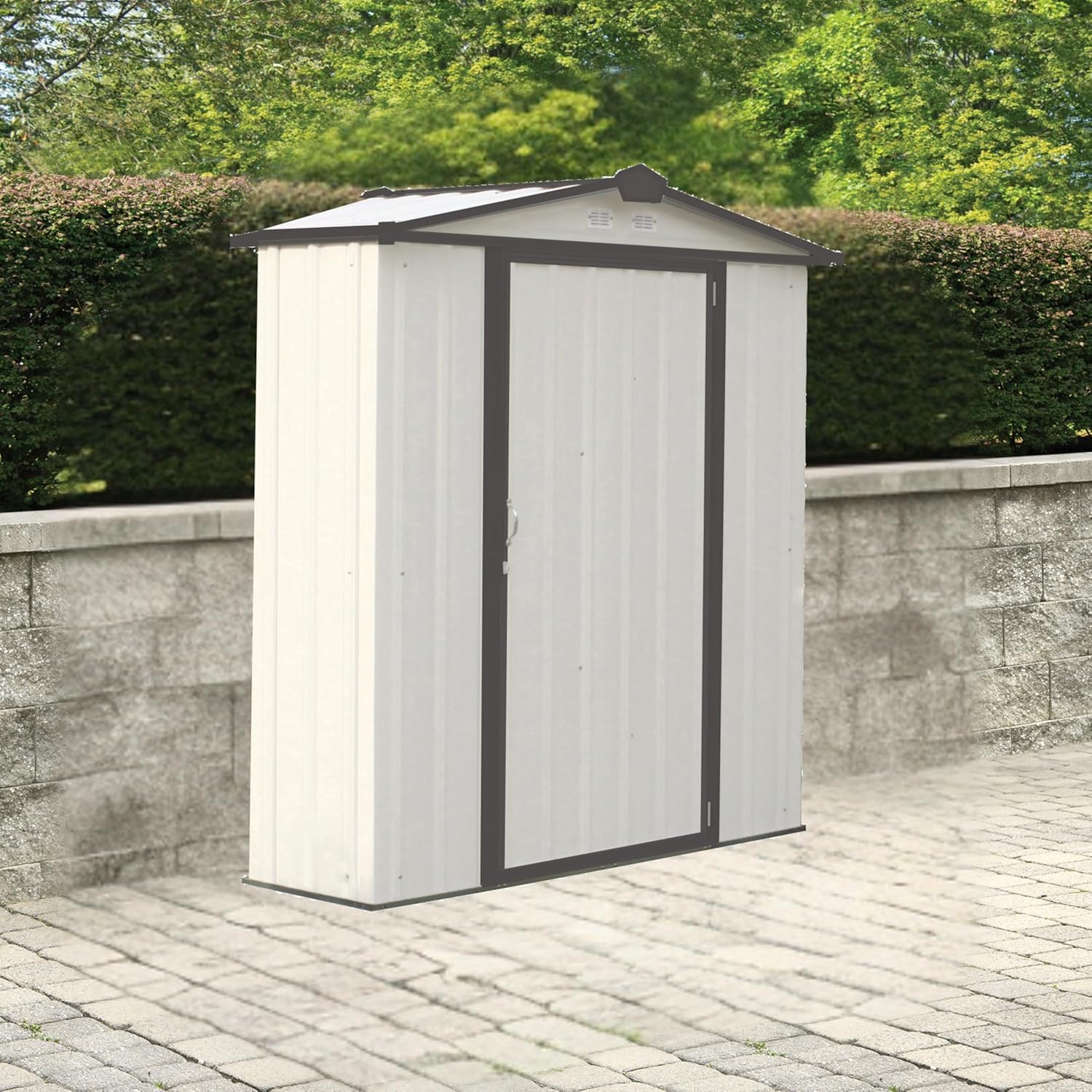 6x3 Galvanized Steel Shed –Outdoor Storage Shed with Quick Assembly, Large Lockable Swing Doors for Garden, Tool, and Equipment Storage - Cream/Dark Grey