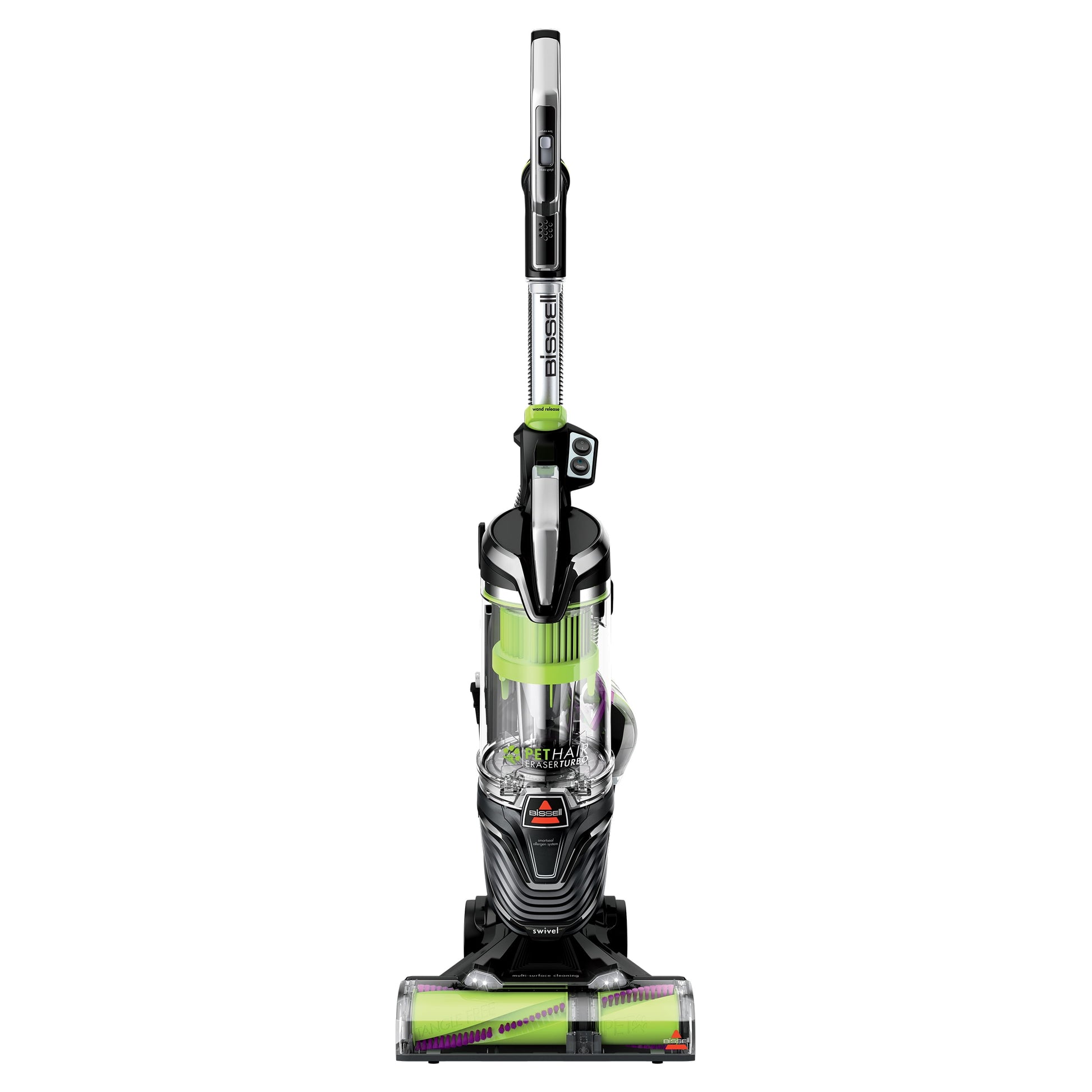 BISSELL Upright Vacuum, Pet Hair Eraser Turbo Pet Friendly, Bagless, Hard Floor and Carpet, with Tangle Free Brush Roll, Extension Wand, 2475, Grey