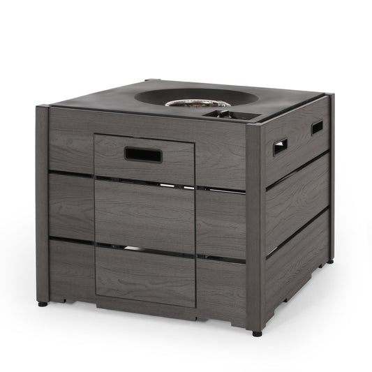 Camak Wood Resin Outdoor 31" Rectangular Fire Pit - 40,000 BTU, Gray