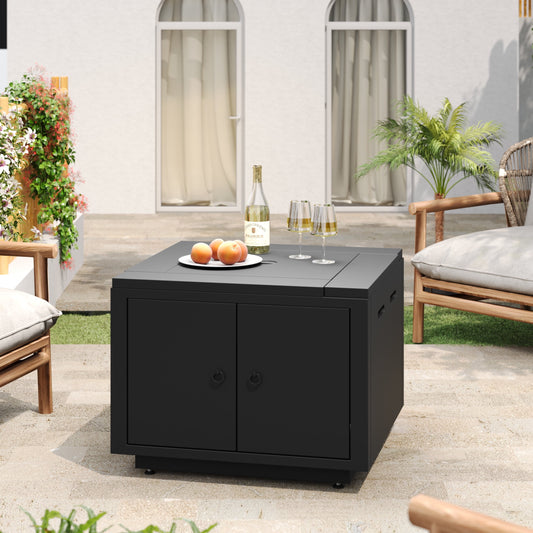 Christopher Knight Home 30" Square Propane Fire Pit Table with Lava Rocks and Lid, 40,000 BTU Steel Outdoor Patio Heater, Black