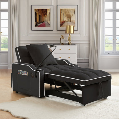 Lunale 3-in-1 Convertible Sleeper Chair Bed with Charge Ports & Phone Stand, Black Velvet