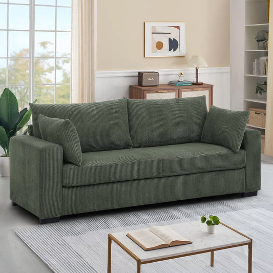 Lunale 79"L Corduroy Sofa, Deep Seat Sleeper Couch, 3-Seater Living Room Sofa, Green