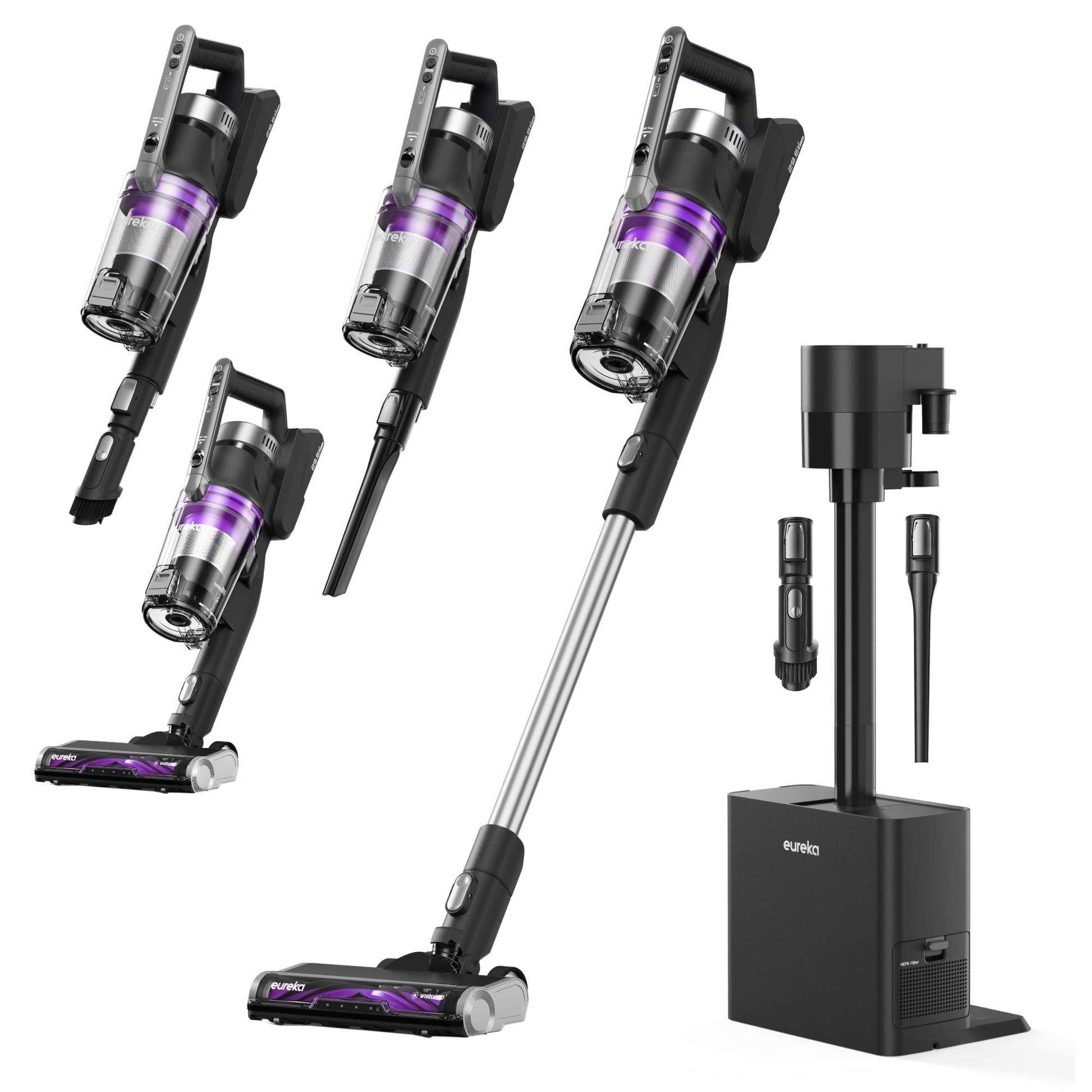 Eureka Stylus Elite Anti-Tangle Cordless Stick Vacuum Cleaner, 60 Minute Runtime, Auto-Empty Dust Station, Pet Hair, Multi-Surface, NEC490SE