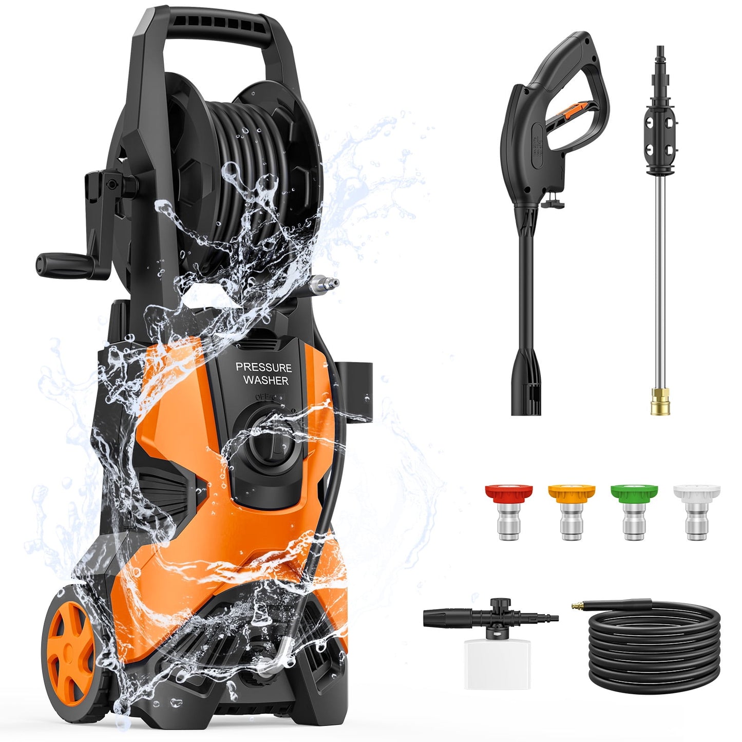 Fenbeli 4500PSI Pressure Washer Electric Power Washer with 23FT Hose and 20FT Power Cord for Cars with 4 Quick Connect Nozzles And 500ml Foam Cannon