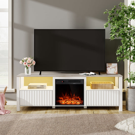 Fireplace TV Stand for TVs up to 75  Inch,White Entertainment Center for 80 inch TV with Electric Fireplace for Living Room Bedroom, 70 inch