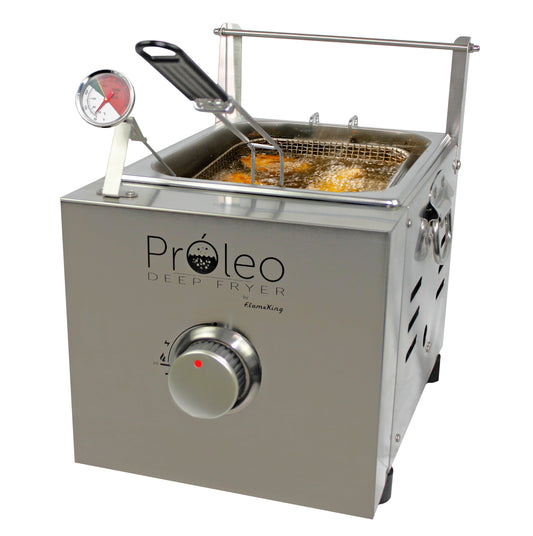 Flame King Proleo Tabletop Propane Deep Fryer with Oil Thermometer, 5ft Propane Hose, 2.5 gal