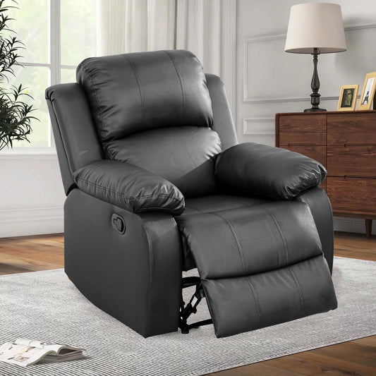 Gewnee Manual Recliner Chair, Overstuffed Faux Leather Single Sofa for Living Room Bedroom,Black