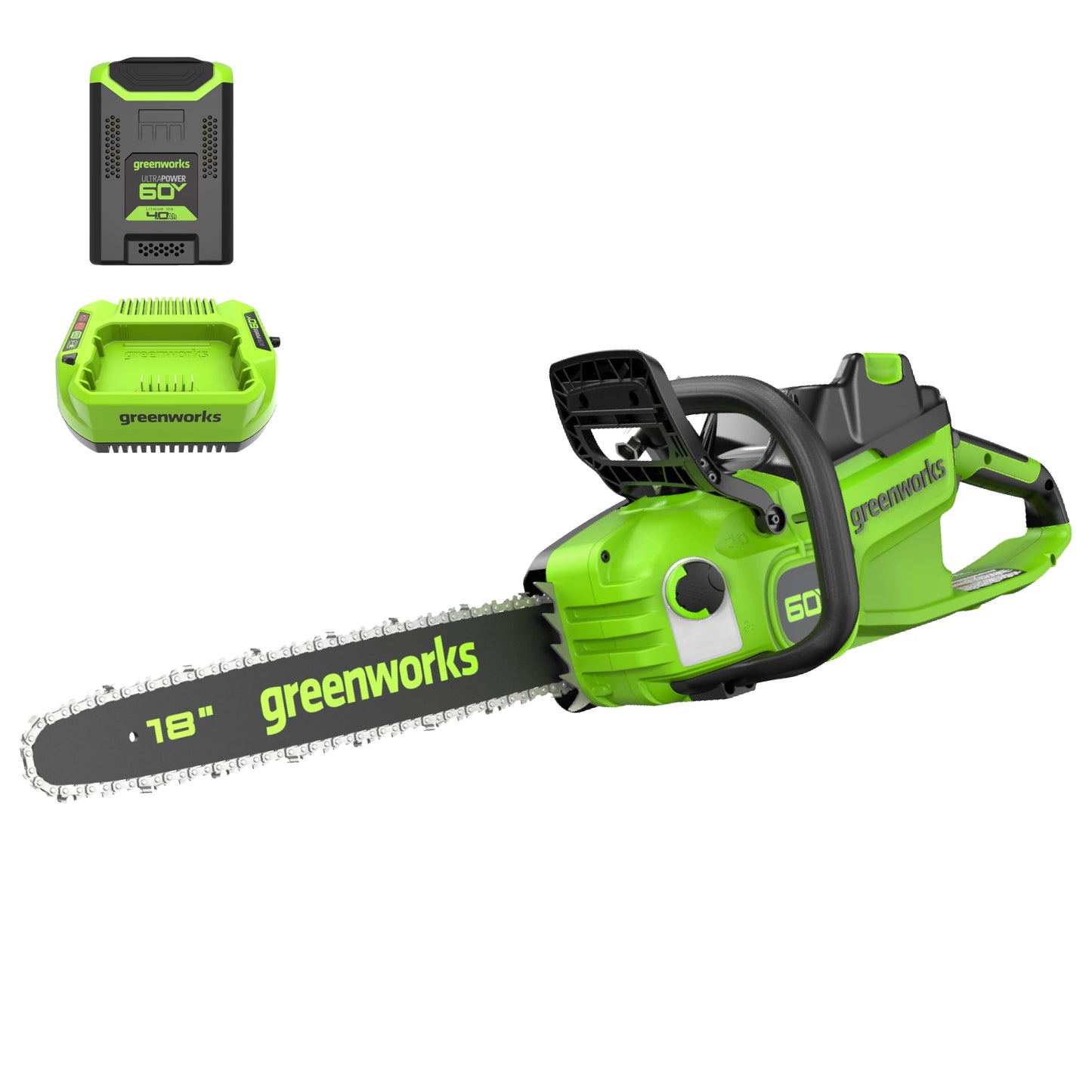 Greenworks 60V 18" 2.0kW Brushless Chainsaw with 4.0 Ah Battery & 3 Amp Charger 2028502