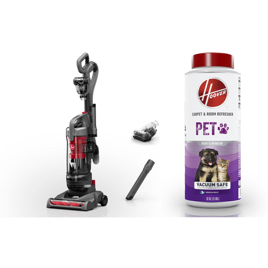 Hoover Bagless Upright Vacuum Cleaner, Rewind Pet & Hoover Pet Carpet & Room Refresher Carpet Powder, 32oz