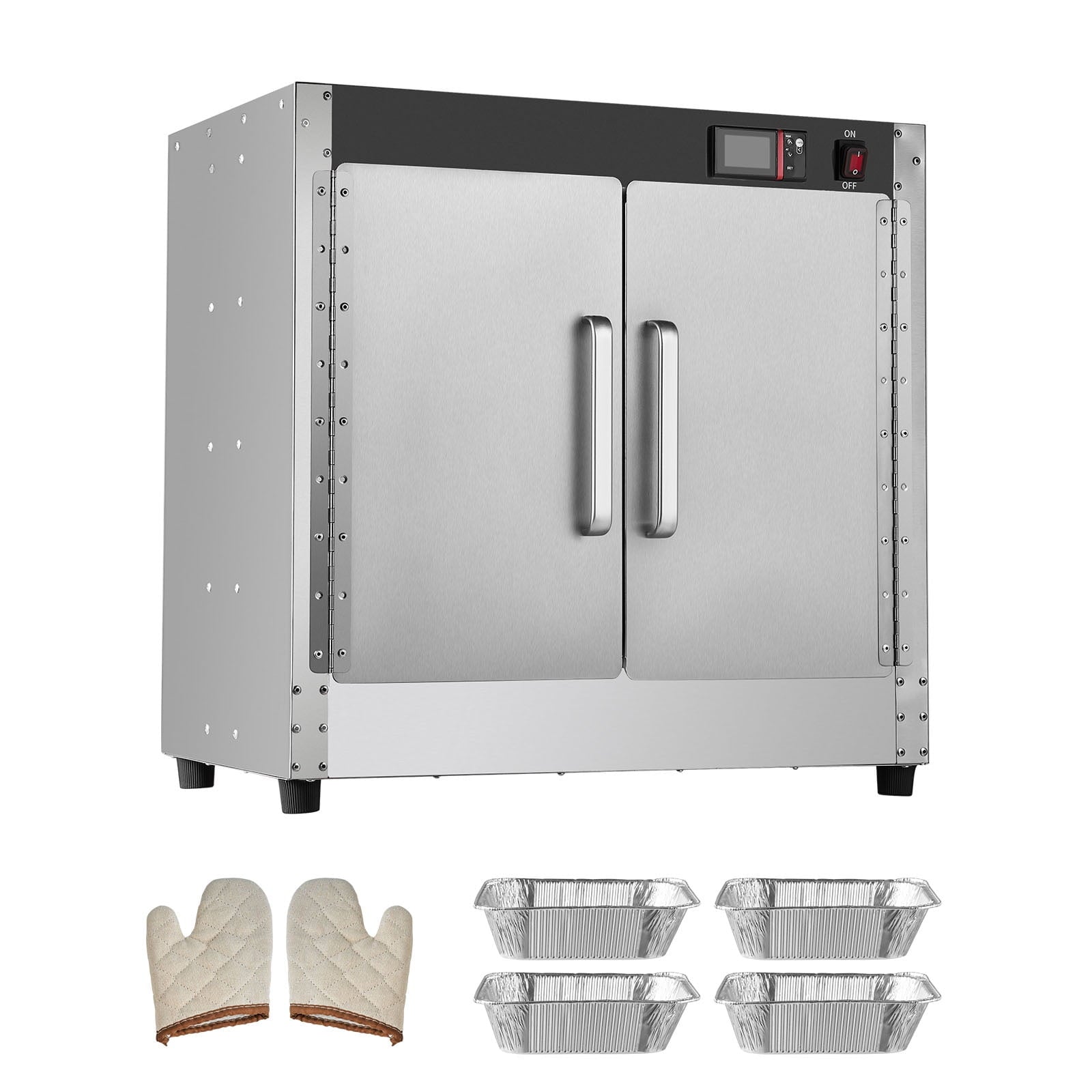 KFFKFF Food Warming Unit, Quadruple-Layer Snack Heater with Moisture Tray, 4 Containers, Twin-Door and Modifiable Racks, Metallic Food Heating Locker, Perfect for Holding Pizza, Poultry, Eatery