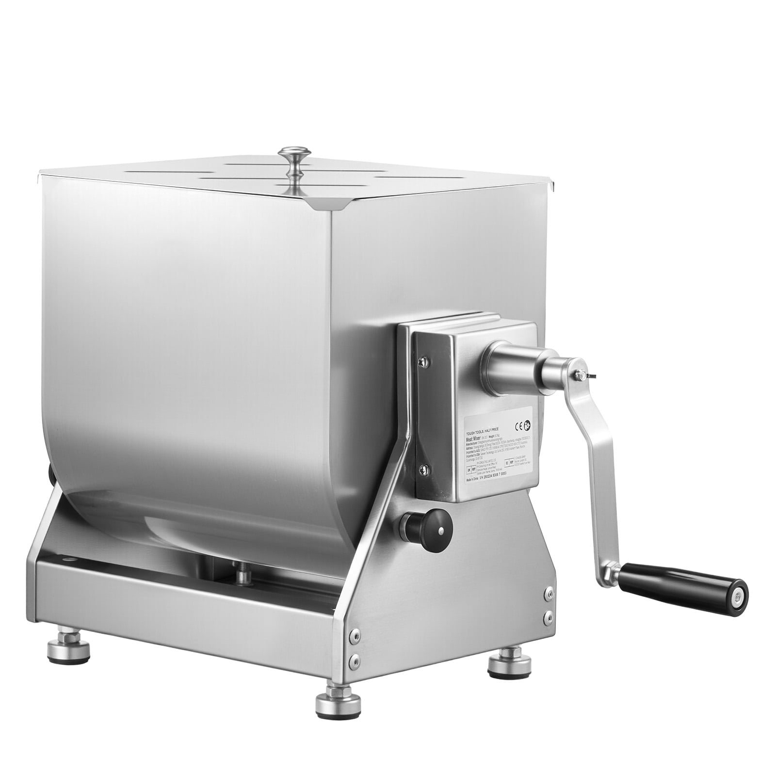 KFFKFF Hand-Operated Meat Blender, 15L Incline Container Meat Preparation Tool (Can Blend up to 15LBS of Meat), Stainless Steel Meat Blending Device, Sausage Blending Apparatus with Cover, Handle