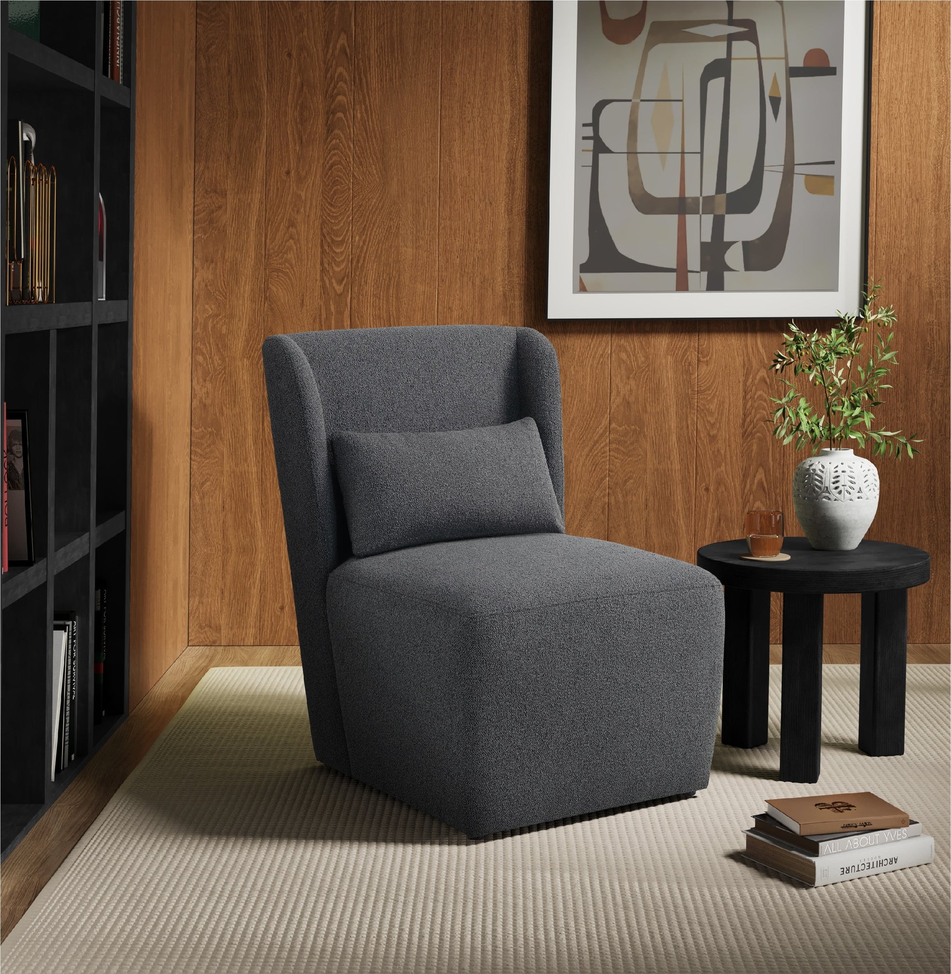 Lifestyle Solutions Ellway Modern Accent Chair, Charcoal Fabric