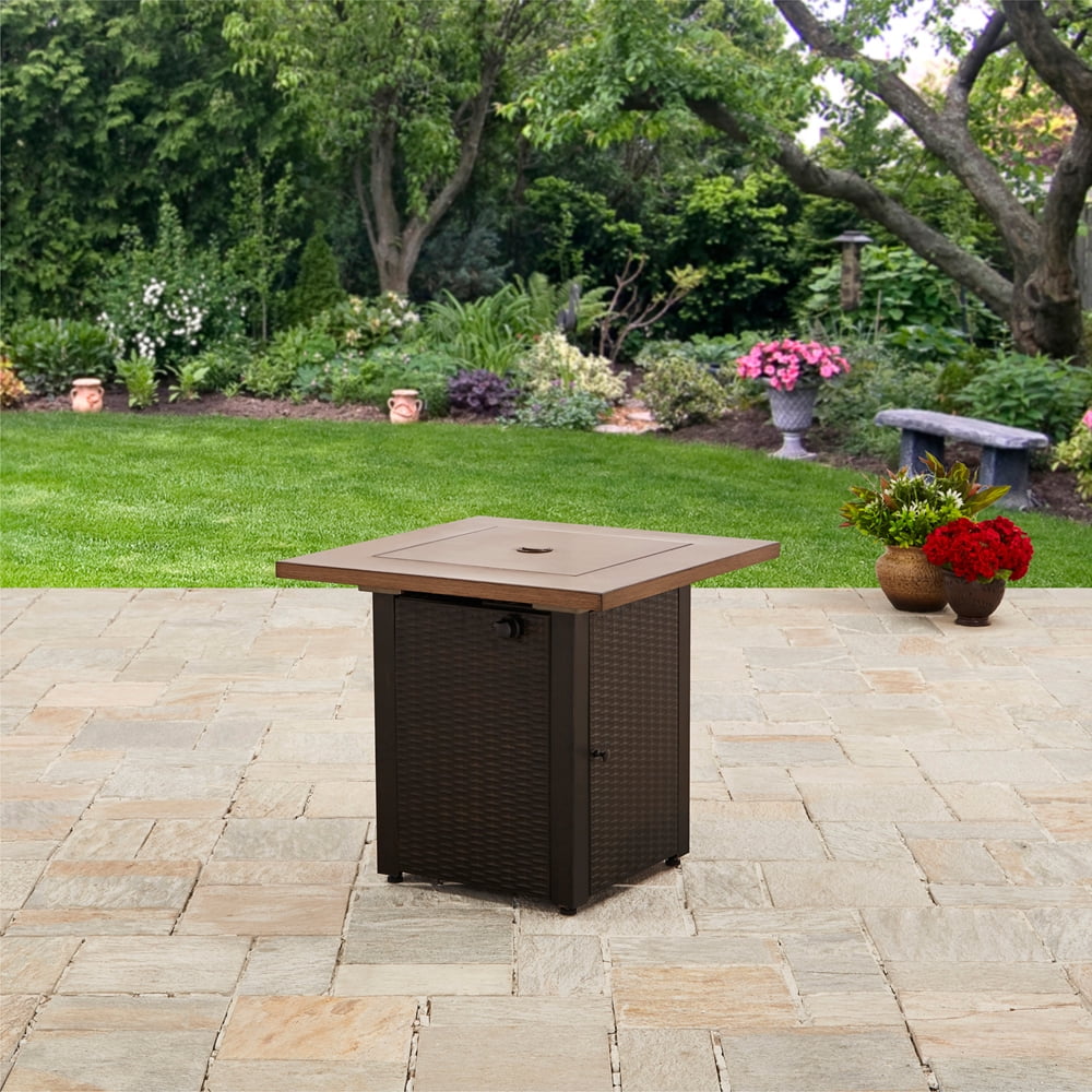 Mainstays Laurel 28" Square 48,000 BTU Propane Gas Fire Pit Table with Lava Rocks and Metal Lid