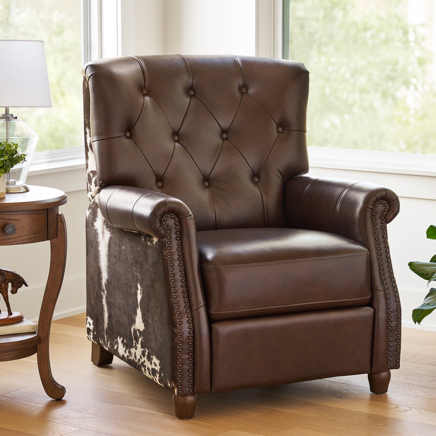 Pioneer Woman Harper Leather Recliner, Whiskey & Faux Cowhide Upholstery