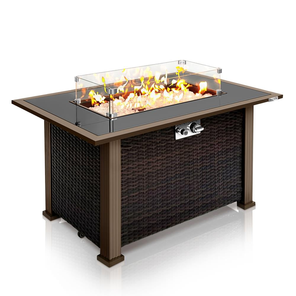 SereneLife Outdoor Propane Fire Pit Table CSA Approved Safe Auto-Ignition Propane Gas Fire Table