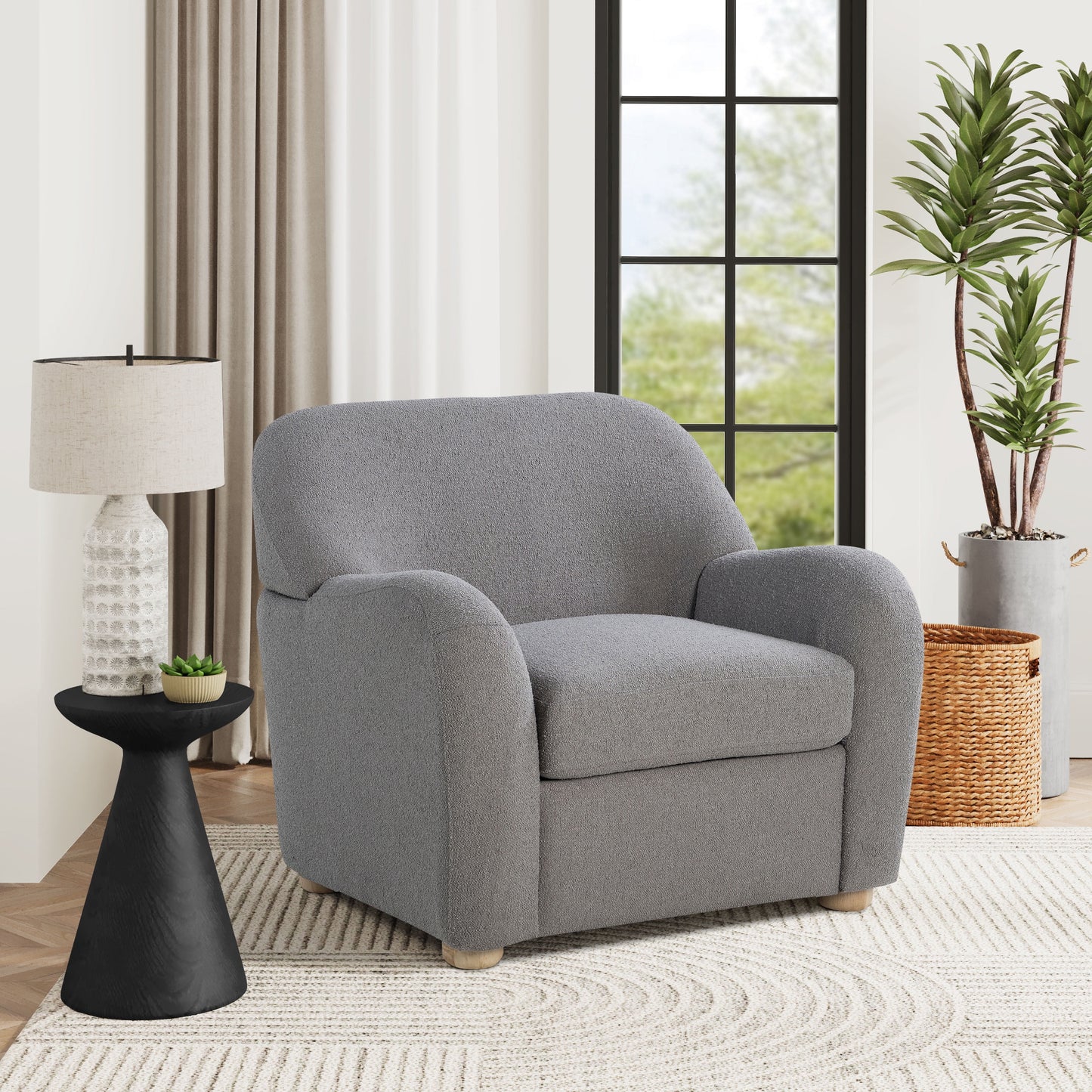 Studio Living Genifer Modern Arm Chair, Pebble Gray Boucle Fabric