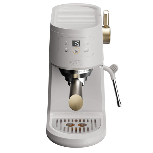 Thyme & Table Barista Mini Espresso Machine with 15-Bar Pressure and Steam Wand, Sand White