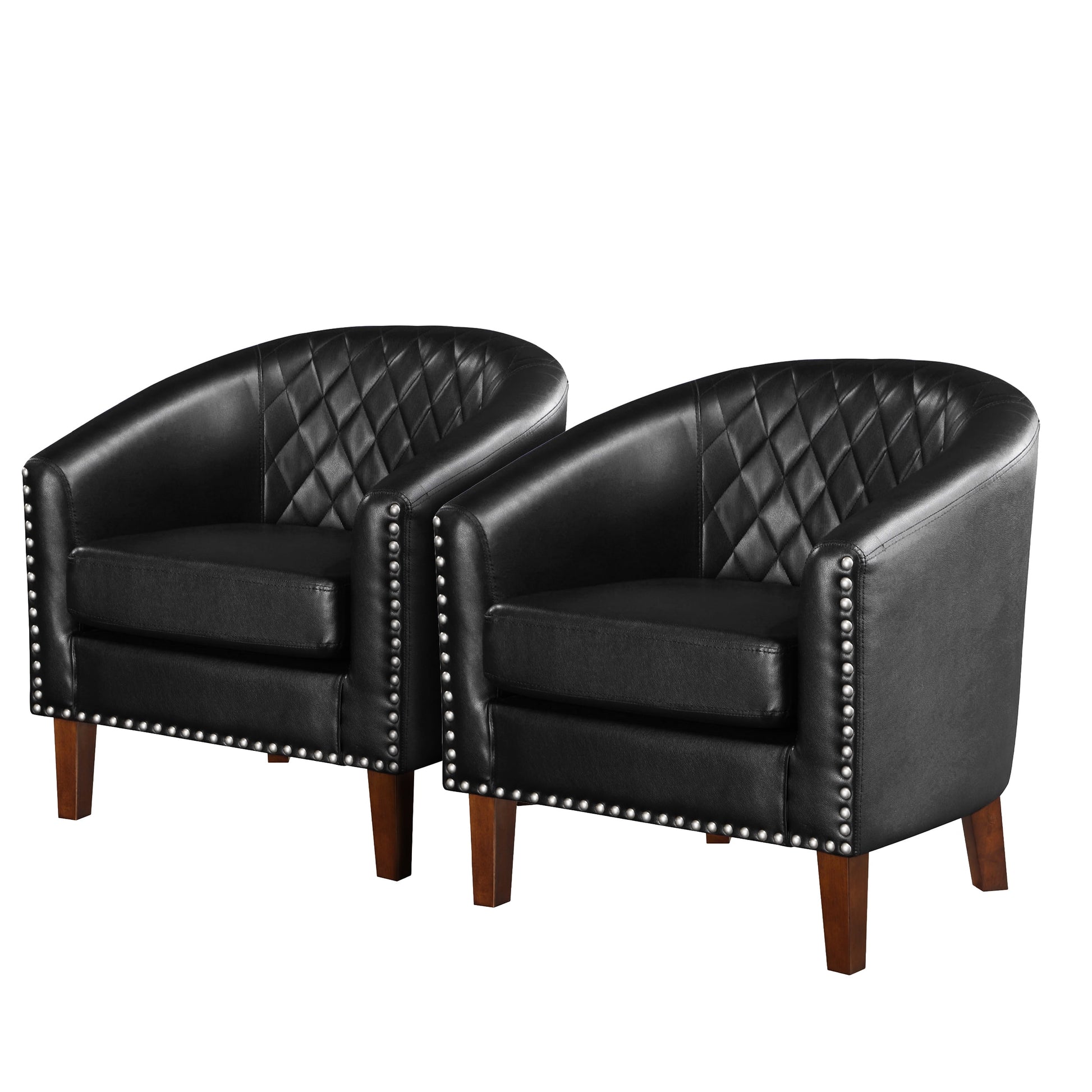 TrumanPick Accent Chair, Comfy Barrel Chair Set of 2 Faux Leather Cozy Reading Armchair for Living Room, Black