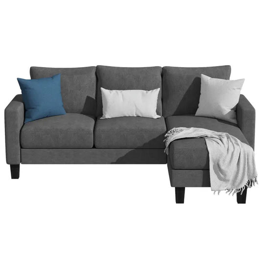 Vineego Convertible Sectional Sofa Couch, 3 Seat L-Shaped Sofa,Dark Gray