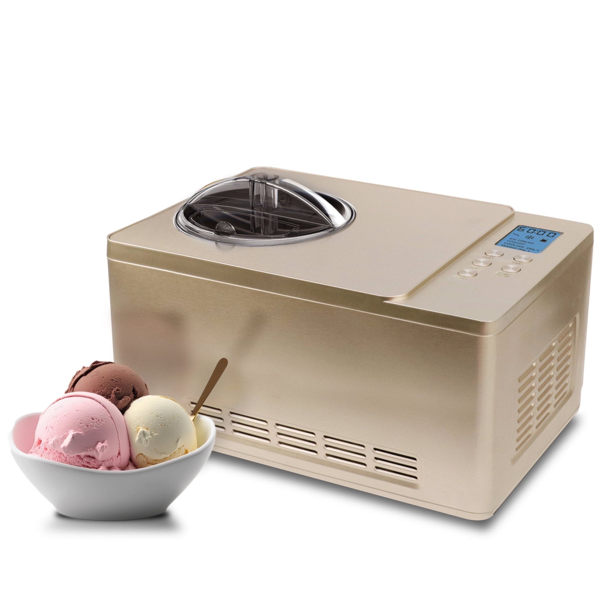 Whynter ICM-220CGY 2 Quart Capacity Automatic Compressor Ice Cream Maker & Yogurt Function with Stainless Steel Bowl in Champagne Gold