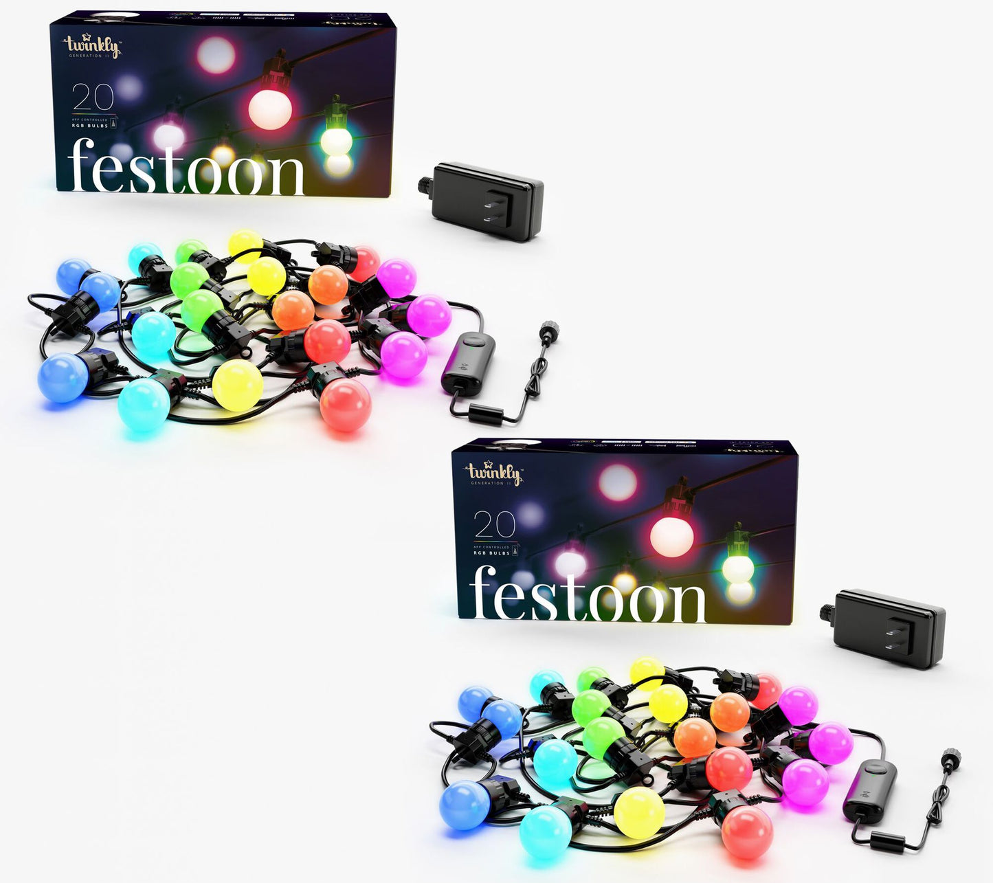 Twinkly Set of 2 In/Outdoor Smart 20 Bulb Festoon Lights